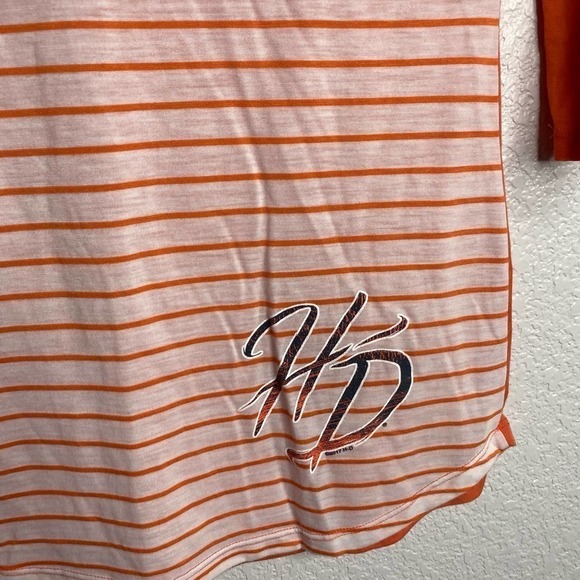 Harley Davidson Women Top Raglan Striped 3/4 Sleeves Orange White Size XSmall - Picture 4 of 6